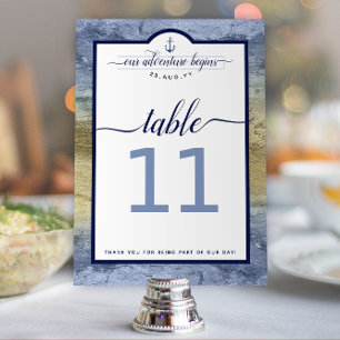 Numéro De Table Mariage de Nuit de la Marine Bleu Acier et Or