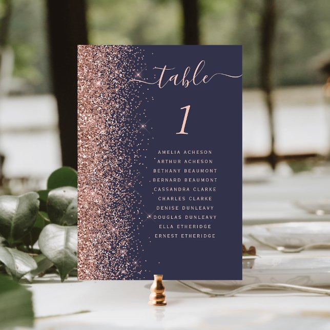 Numéro De Table Mariage de Parties scintillant Rose or bleu foncé (Créateur téléchargé)