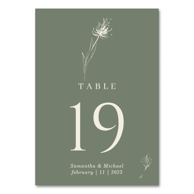 Numéro De Table Mariage de pissenlit de fleurs vert Sage (Par défaut)