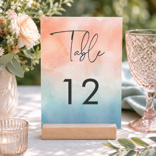 Numéro De Table Mariage de plage à l'aquarelle au coucher du solei