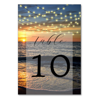 Numéro De Table Mariage de plage de coucher de soleil à cordes