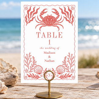 Numéro De Table Mariage de plage océanique coquille de crabe nauti