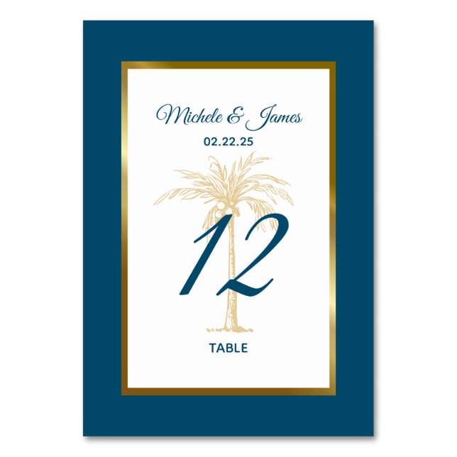 Numéro De Table Mariage de plage Tropical Ocean Blue Gold Palm Tre (Par défaut)