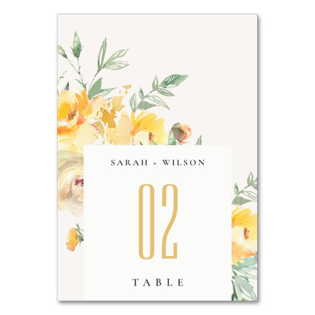 Numéro De Table Mariage   de Rose à aquarelle jaune vert (Par défaut)