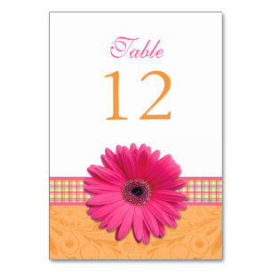 Numéro De Table Mariage de ruban rose Gerber Daisy Orange Plaid