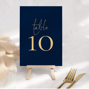 Numéro De Table Mariage de script bleu or Classy Navy