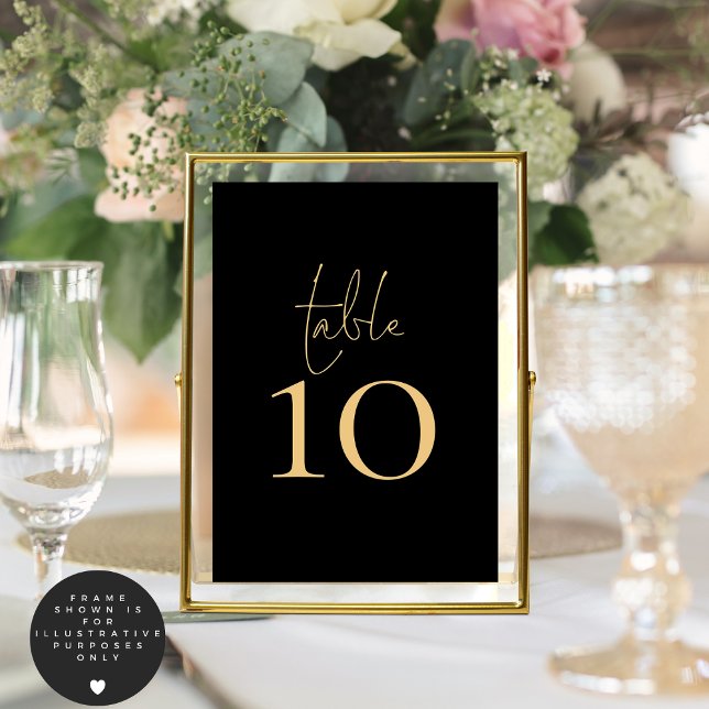 Numéro De Table Mariage de script Classy Black Gold (Créateur téléchargé)