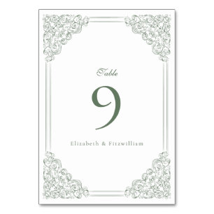 Numéro De Table Mariage de script élégant vintage Muted Green Fram