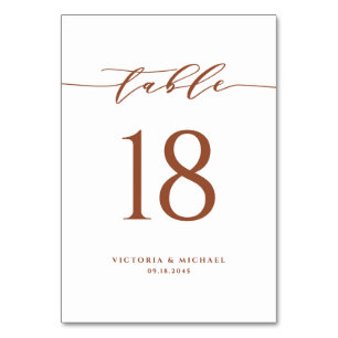 Numéro De Table Mariage de script minimaliste en terre cuite