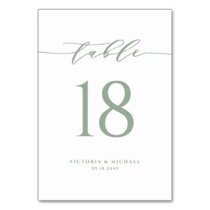 Numéro De Table Mariage de script minimaliste simple Sage Green