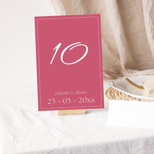 Numéro De Table Mariage de script rose magenta minimal (Créateur téléchargé)