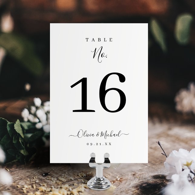 Numéro De Table Mariage de script simple et moderne (Modern simple elegant script wedding table number card)