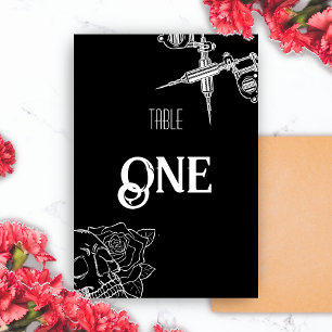 Numéro De Table Mariage de tatouage de crâne noir et blanc