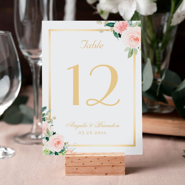 Numéro De Table Mariage de trame doré rose floral classique (Créateur téléchargé)