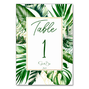 Numéro De Table Mariage de trame or en feuille de palme tropicale 