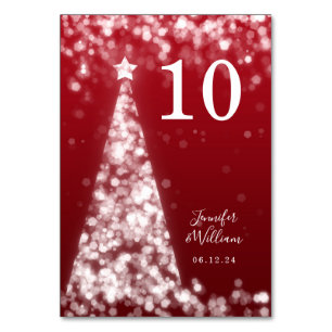 Numéro De Table Mariage de vacances Silver Red Festive Xmas Tree