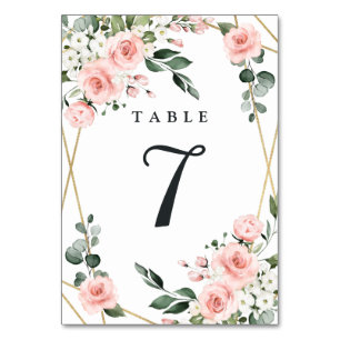 Numéro De Table Mariage de verdure fleurie rose et blanc