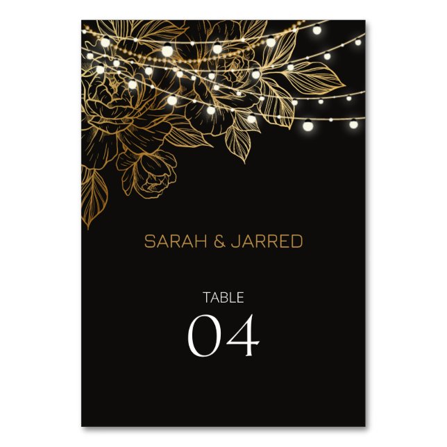 Numéro De Table Mariage de voyants à cordes de fleurs d'or (Par défaut)
