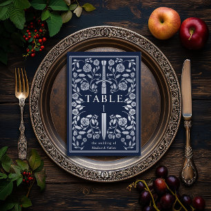 Numéro De Table Mariage d'épée médiévale Bleu Argent