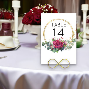 Numéro De Table Mariage des anneaux géométriques rouge Rose or