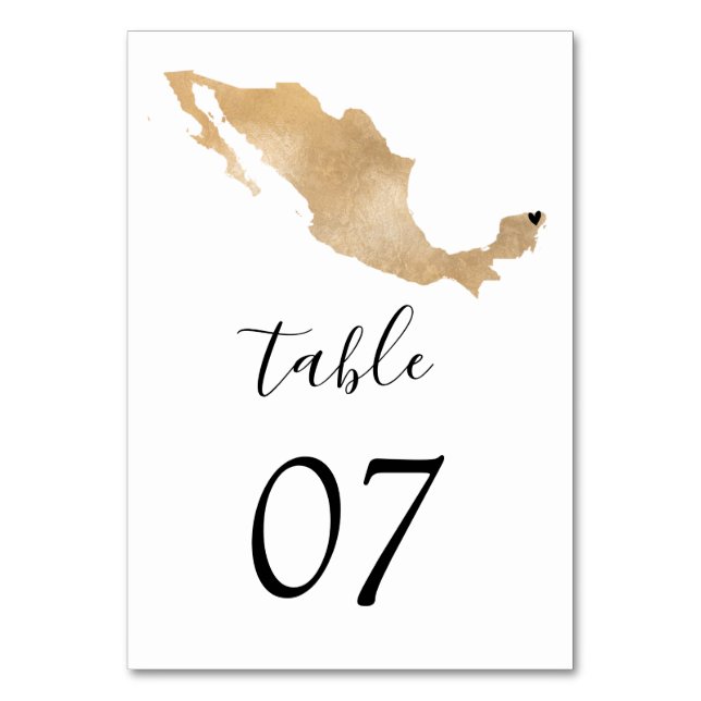 Numéro De Table Mariage Destination Mexique Gold Map Table de coeu (Dos)