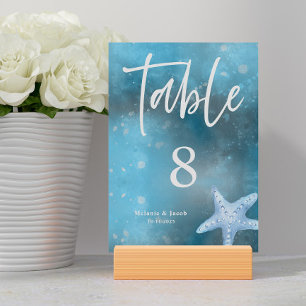 Numéro De Table Mariage d'été de la mer bleue profonde