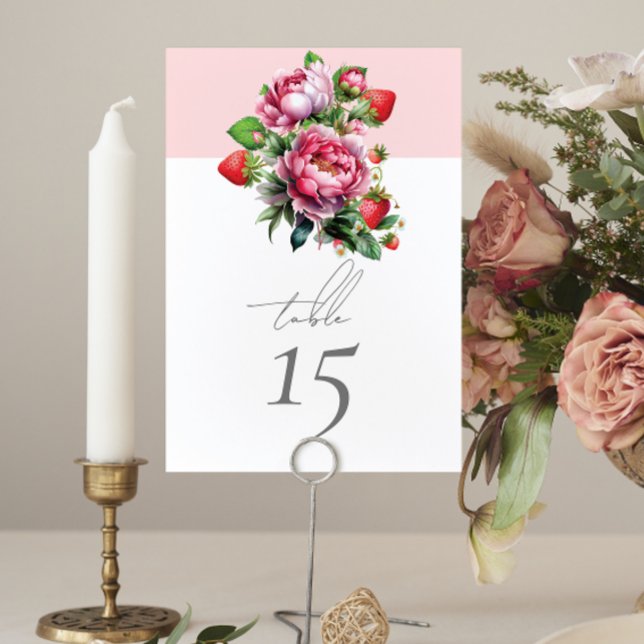 Numéro De Table Mariage d'été fraises et pivoines (Créateur téléchargé)