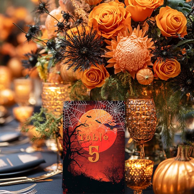 Numéro De Table Mariage d'Halloween Chauves-souris Toiles d'araign (Halloween Table Card)