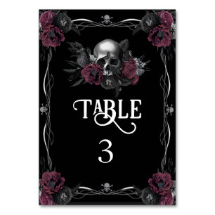 Numéro De Table Mariage d'Halloween Fleur de Crâne Bourguignon Got