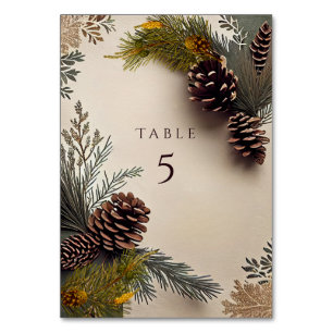 Numéro De Table Mariage d'hiver Cônes de pin Aiguilles de pin