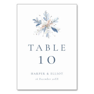 Numéro De Table Mariage d'hiver minimaliste flocon de neige bleu