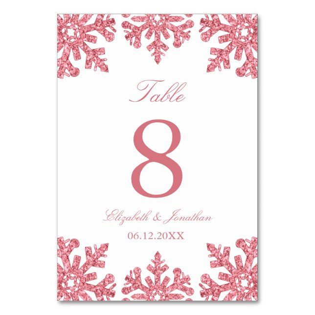 Numéro De Table Mariage d'hiver Pink Snowflake
