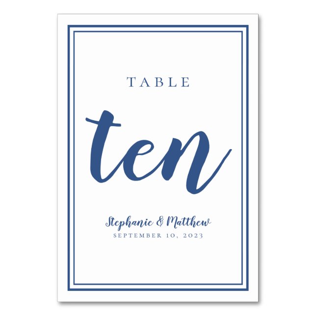Numéro de table mariage Dix bleu et blanc simples (Par défaut)