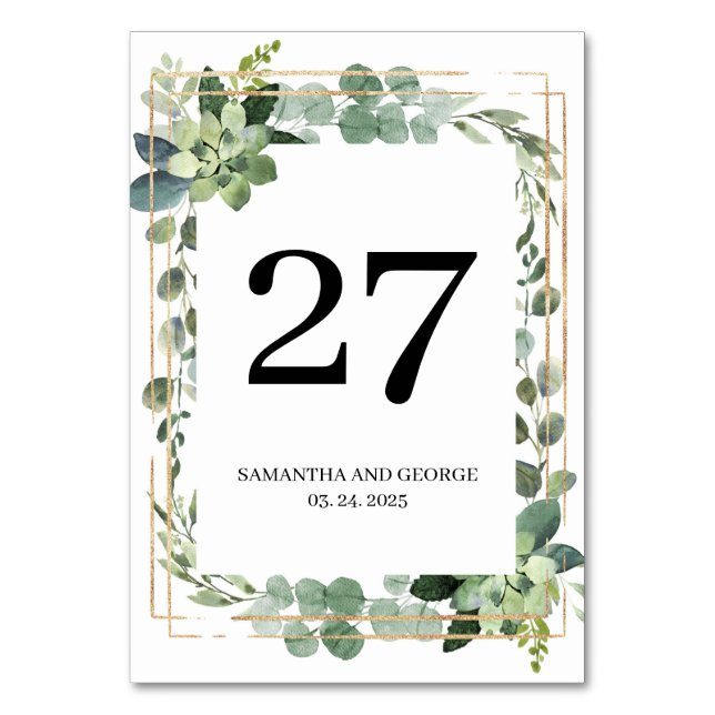 Numéro De Table Mariage d'or de feuillage rustique succulent (Par défaut)