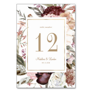 Numéro De Table Mariage d'or de fleurs sauvages d'automne à l'aqua