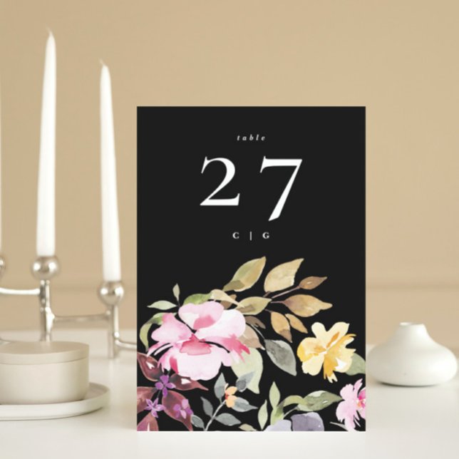 Numéro De Table Mariage Dramatique de fleurs d'aquarelle (Créateur téléchargé)