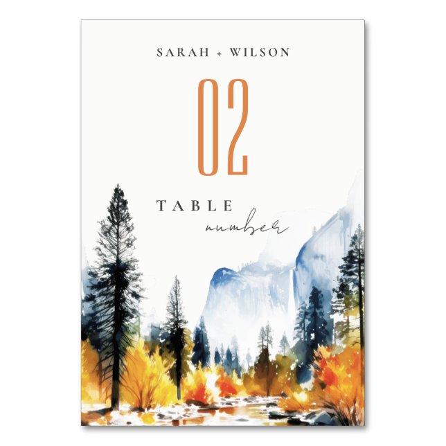 Numéro De Table Mariage du paysage hivernal de la rivière Mountain (Par défaut)