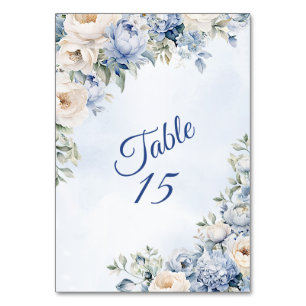 Numéro De Table Mariage Dusty Blue Watercolor Fleurs d'ivoire Feui