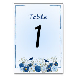Numéro De Table Mariage Élégance Botanique Bleue