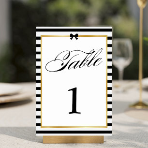 Numéro De Table Mariage élégant à rayures noires et blanches avec