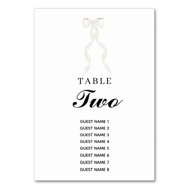 Numéro De Table Mariage élégant au ruban blanc à la bow (Par défaut)