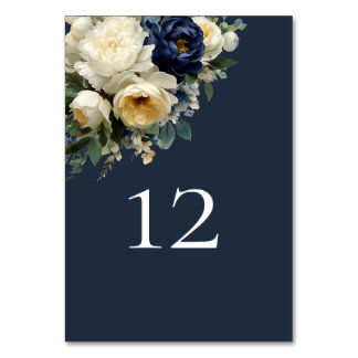 Numéro De Table Mariage élégant avec des fleurs de Navy Blue et de