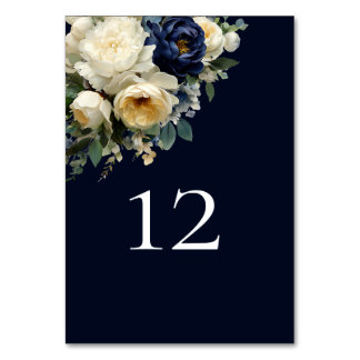 Numéro De Table Mariage élégant avec des fleurs de Navy Blue et de