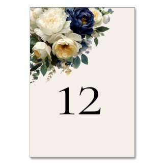 Numéro De Table Mariage élégant avec fleurs de Navy Blue et pivoin