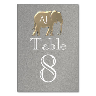 Numéro De Table Mariage élégant en argent et en or Eléphant