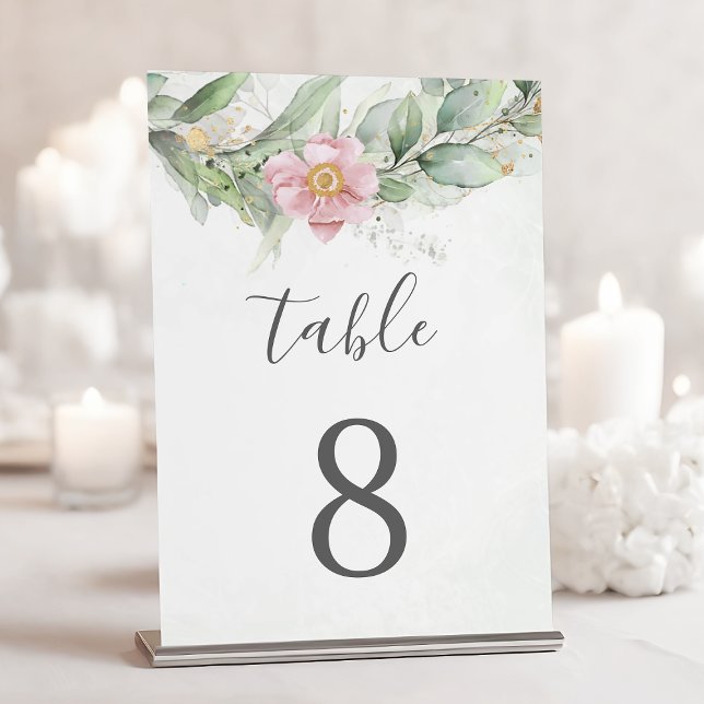 Numéro De Table Mariage élégant feuilles d'eucalyptus verdure or (Créateur téléchargé)