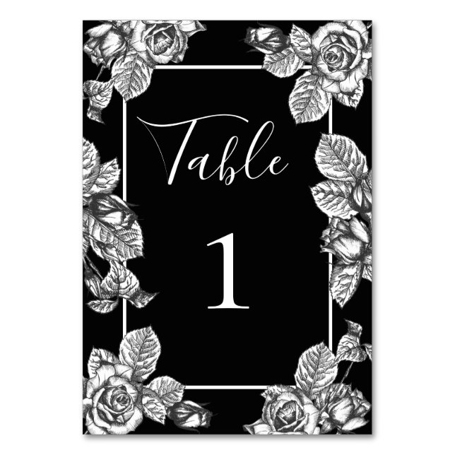 Numéro De Table Mariage Élégant Floral Noir et Blanc (Par défaut)