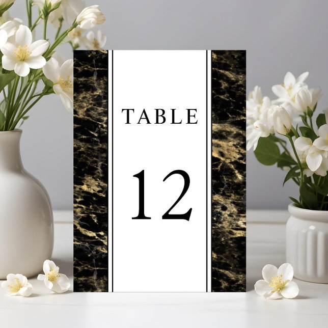 Numéro De Table Mariage Élégant Marbre Noir Or (Elegant Gold Black Marble Wedding Table Number)