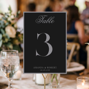 Numéro De Table Mariage Élégant Noir Mat Argent Ancien