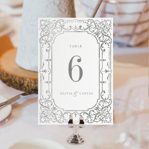 Numéro De Table Mariage élégant romantique orné d'argent